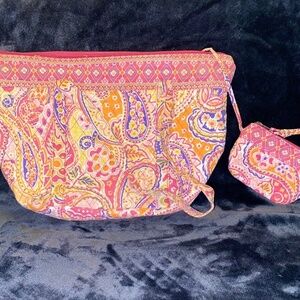 Pink quilted purse and wallet set